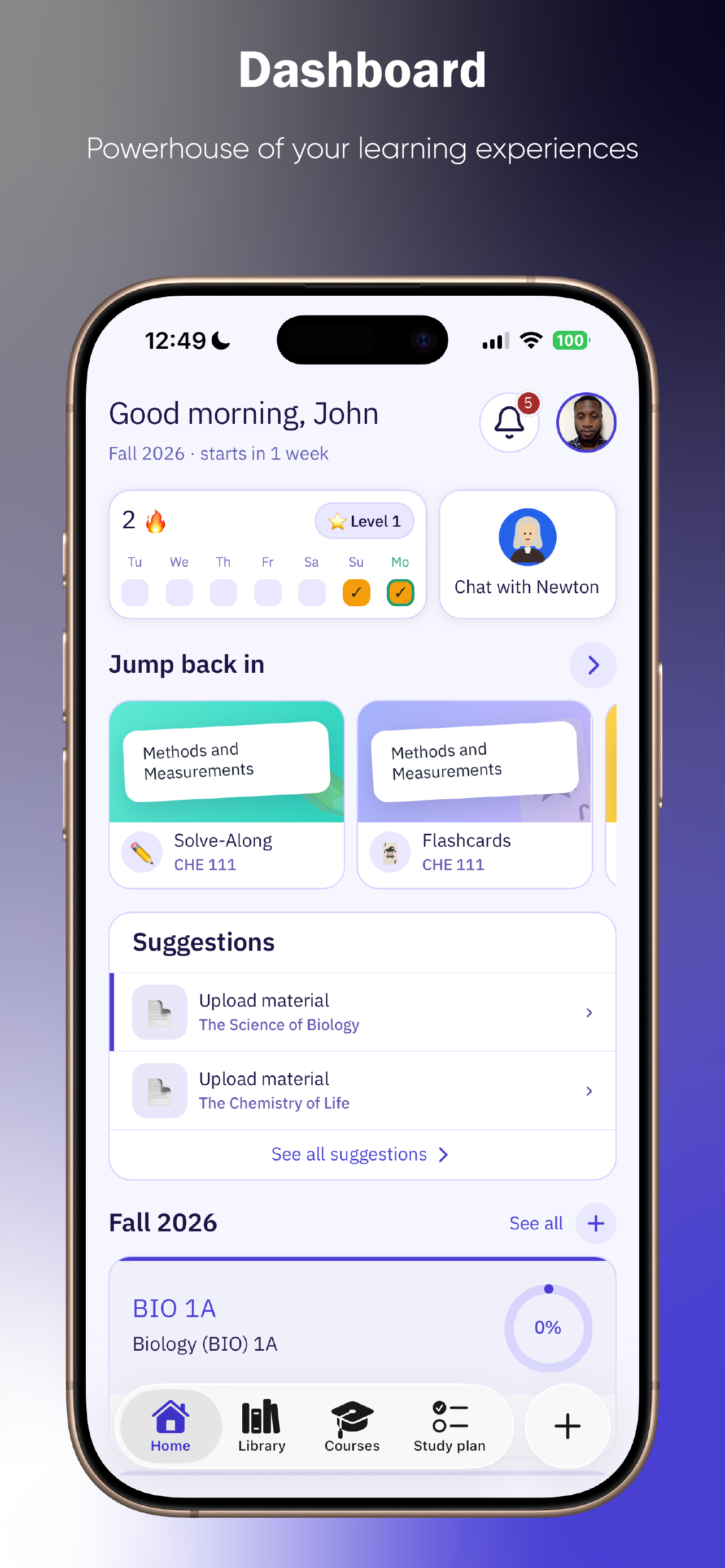 Course dashboard on iPhone