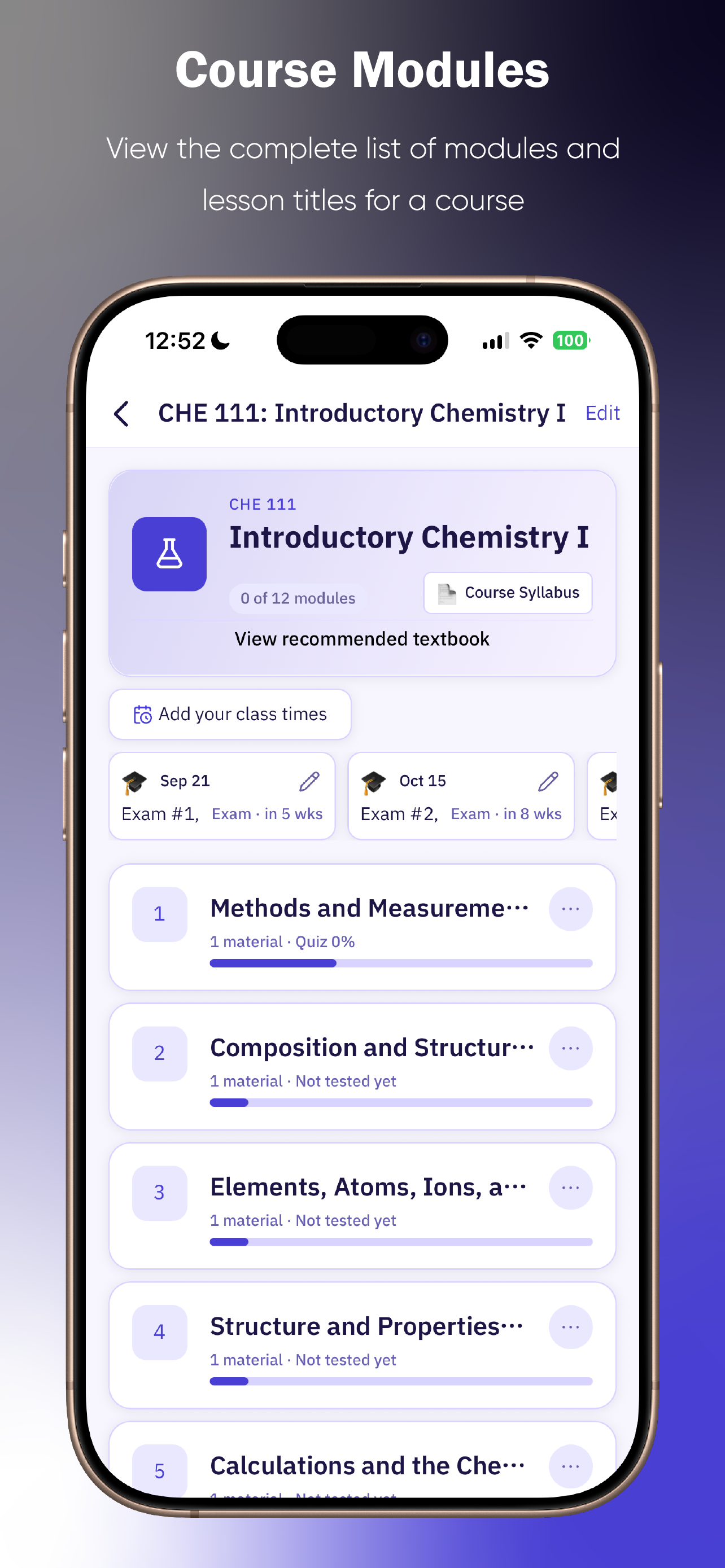 Course modules on iPhone