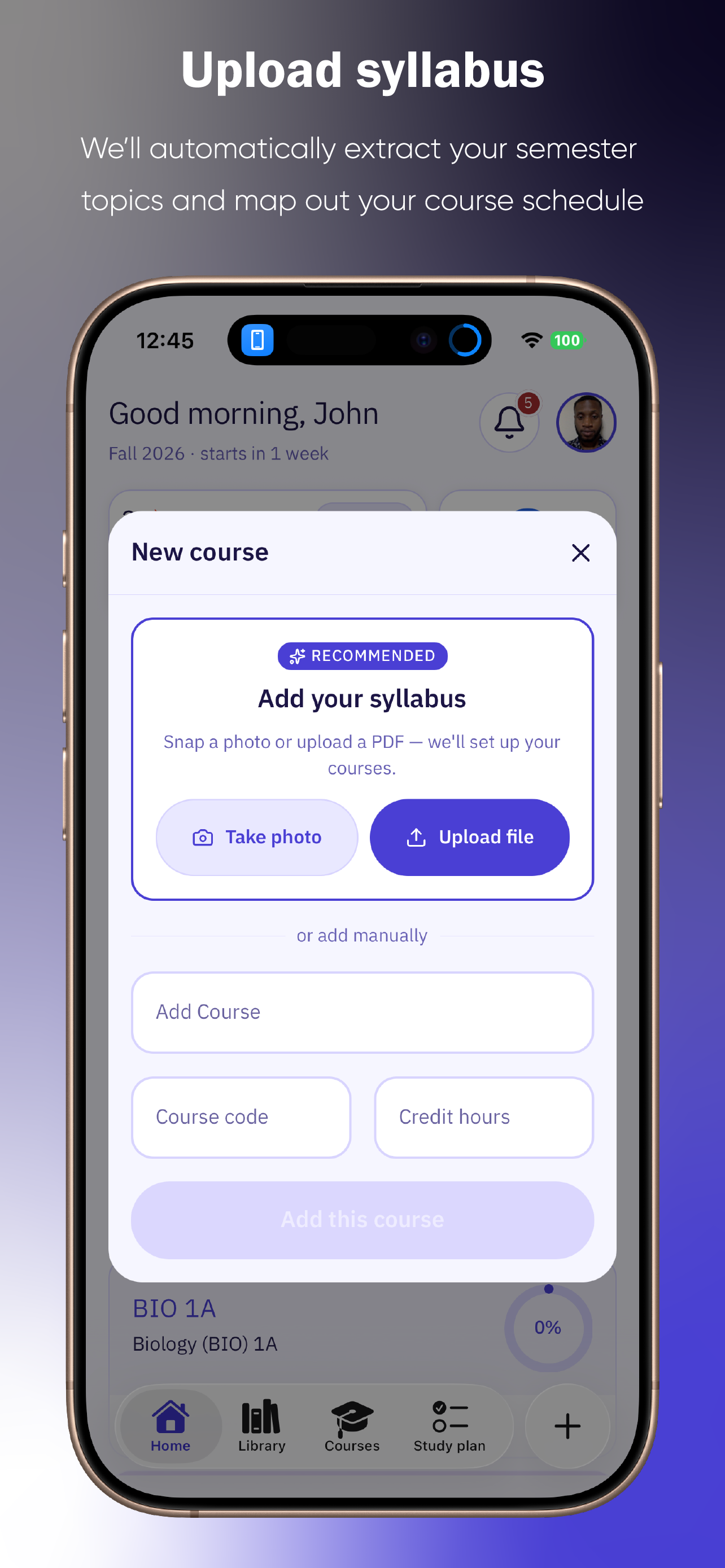 Upload your syllabus on iPhone